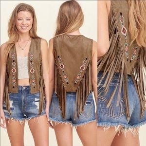 Hollister | Suede Fringe Embroidered Vest